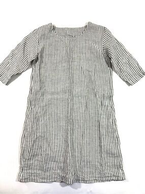 Len Ok Linen Mini Dress Tunic Stripes Pockets